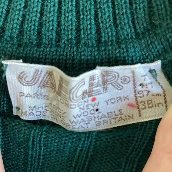 Jaeger Womens Size M Vintage Fitted Green Wool Rib Knit Pullover Turtleneck Top - Picture 3 of 11